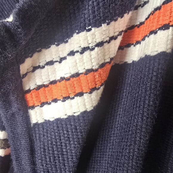 Vilagallo Navy Blue Multicolor Stripe Open Front Cardigan Fringe Shoulder S/M - Picture 5 of 16